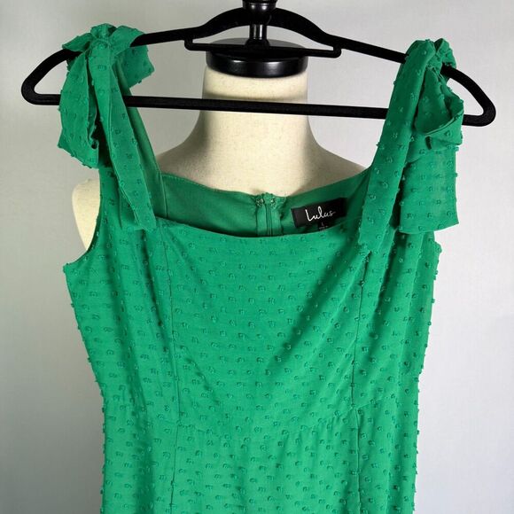 Lulu's Bimini Swiss Dot Tie-Strap Midi Dress, Kelly Green, L, Trumpet Hem 2/$50 - Picture 6 of 15